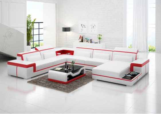 Sofá de esquina conjunto de salón sofá en forma de U acolchado sofás de cuero diseño iluminado sofá
