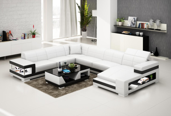 Sofá de cuero, sofá de salón, sofá en forma de L, juego de esquina, diseño de sofá moderno G8017.