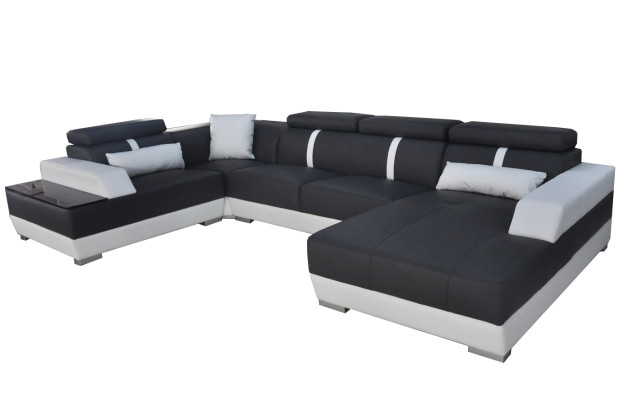 Sofá de cuero conjunto de esquina de sala de estar moderno en forma de U + Chaise II K5015