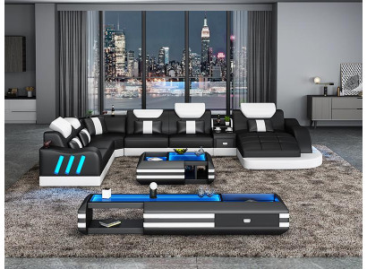 Diseño de sofá de esquina sectional iluminado con LED Sofá de esquina Sofá de esquina Sofá de cuero