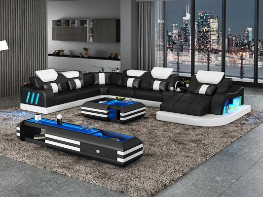 Diseño de sofá de esquina sectional iluminado con LED Sofá de esquina Sofá de esquina Sofá de cuero