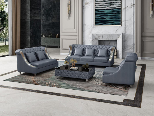Sofá de cuero Chesterfield Conjunto completo de sofá 6 piezas. Conjunto de asientos de cuero.