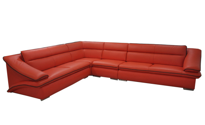 Diseño sofá de esquina de cuero moderno con juego de sofás en rojo con USB + LED.