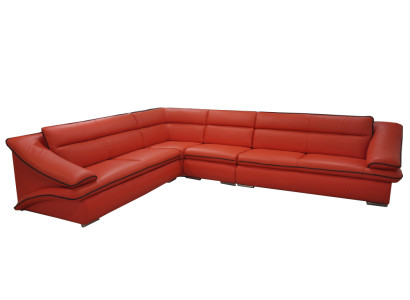 Diseño sofá de esquina de cuero moderno con juego de sofás en rojo con USB + LED.