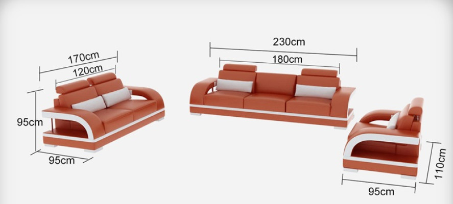 Sofá Sofá de cuero Acolchado Asiento Conjunto de sofás 3+2+1 USB + Juego de mesa Sofá de diseño