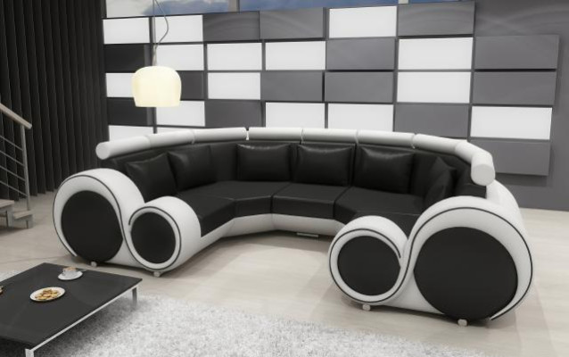 XXL Juego de sala con sofá de cuero, diseño acolchado, conjunto de sofá esquinero, sofá grande + USB