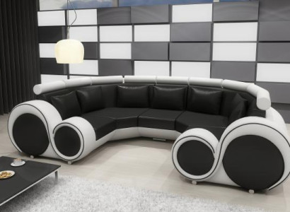 XXL Juego de sala con sofá de cuero, diseño acolchado, conjunto de sofá esquinero, sofá grande + USB