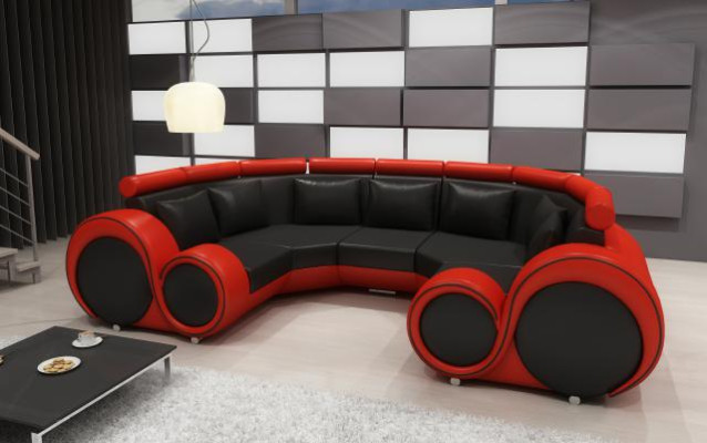 XXL Juego de sala con sofá de cuero, diseño acolchado, conjunto de sofá esquinero, sofá grande + USB