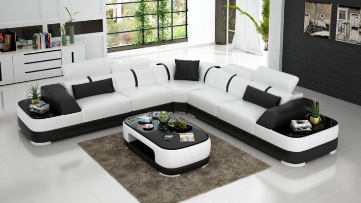 Sofá de cuero acolchado esquinero con decoración de salón conjunto de muebles para el salón.