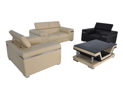 Sofá de cuero para la sala de estar, conjunto de 2+1+1 de paisaje de sofá de asiento acolchado nuevo.