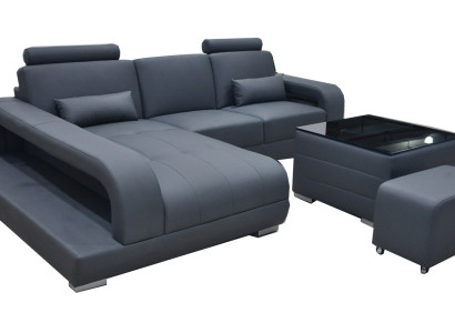 XXL sofá de cuero, conjunto de sala de estar, diseño moderno, sofá en forma de L F3017C + mesa