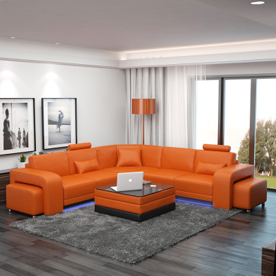 Sofá de esquina en forma de L de estilo elegante en un vibrante color naranja para tu hogar.