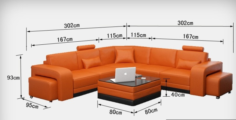 Sofá de esquina en forma de L de estilo elegante en un vibrante color naranja para tu hogar.
