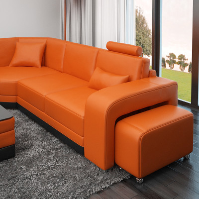 Sofá de esquina en forma de L de estilo elegante en un vibrante color naranja para tu hogar.