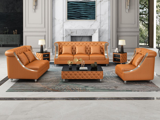 Sofá Chesterfield de cuero nuevo en 3-2-1 plaza.