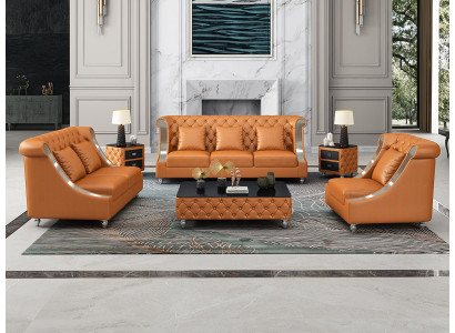 Sofá Chesterfield de cuero nuevo en 3-2-1 plaza.
