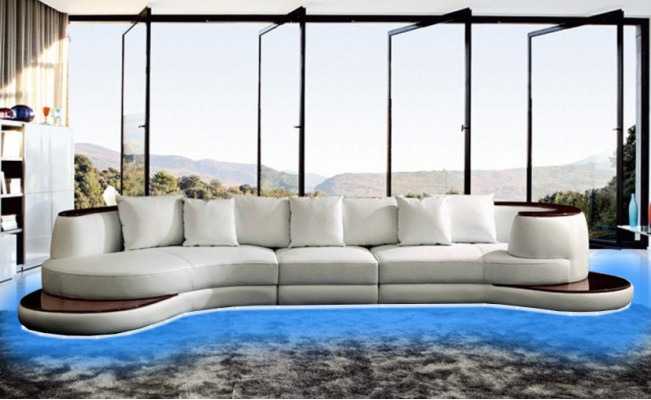 Sofá de esquina con chaise longue, sofá de cuero de la sala de estar, nuevo conjunto de esquina PRII-S.