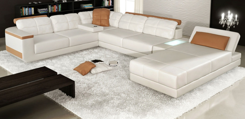 Sofá en forma de U, sofá de tela esquinero diseño de sofás cama seccional de cuero.