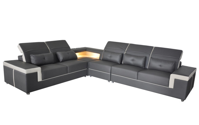Sofá esquinero tapizado, diseño de sala de estar, sofá esquinero en forma de L, sofá de esquina con puerto USB + LED.