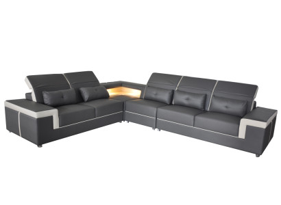 Sofá esquinero tapizado, diseño de sala de estar, sofá esquinero en forma de L, sofá de esquina con puerto USB + LED.