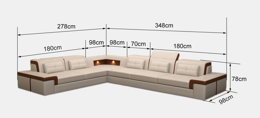 Sofá esquinero tapizado, diseño de sala de estar, sofá esquinero en forma de L, sofá de esquina con puerto USB + LED.