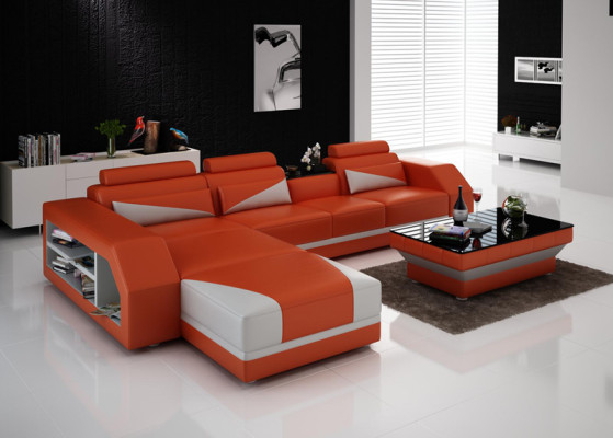 Sofá de esquina de cuero sofá tapizado Sofás Conjunto de salón de lujo + Mesa