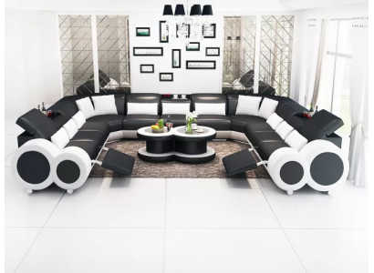 Sofá en forma de U moderno, sofá de cuero, sofás acolchados de diseño conjunto