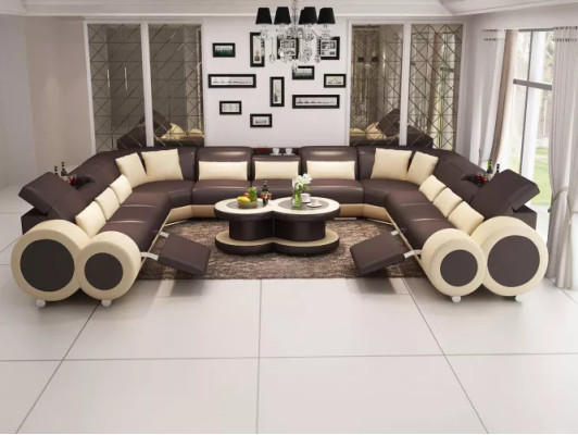 Sofá en forma de U moderno, sofá de cuero, sofás acolchados de diseño conjunto