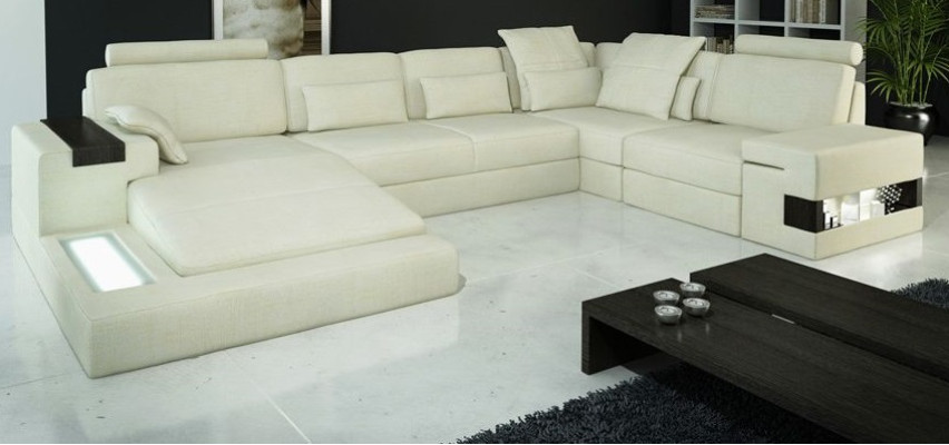 Sofá de esquina en forma de U Diseño de sofá de tela acolchado Nuevo Sofá cama Seccional con función de cama en tela