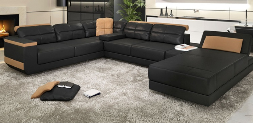 Sofás modernos Conjunto de sala de estar Esquina Sofá Tela Forma de U Diseño Asiento Textil Esquina