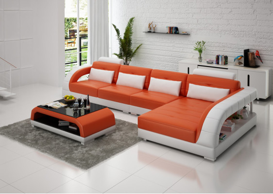 Sofá de cuero USB conjunto de sala de estar sofá en forma de L sofá esquina conjunto de esquina diseño moderno sofá G8012C nuevo.