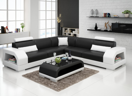 Sofá de cuero Sofá Conjunto de salón Esquina Sofá de esquina Diseño Sofá moderno G8001B