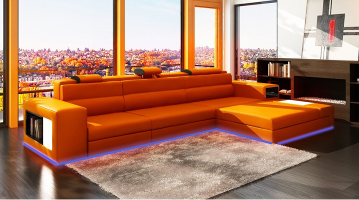 Sofá de cuero con USB, sofá esquinero, conjunto de sofás de esquina con diseño moderno B2006B.