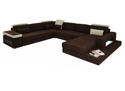 Diseño de esquina de sofá en forma de U, sofá moderno acolchado de tela, sofá de esquina en textil.