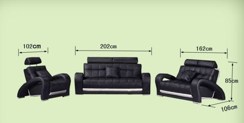 Sofá de cuero con USB, conjunto de sofás de 3 plazas + 2 plazas + 1 plaza, diseño de sofá moderno B2023.