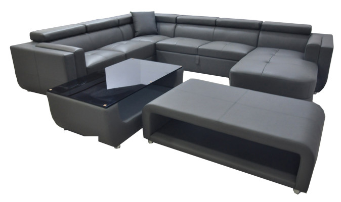 Diseño de cuero almohadilla asiento esquina sofá de cuero acolchado esquina paisaje de vida