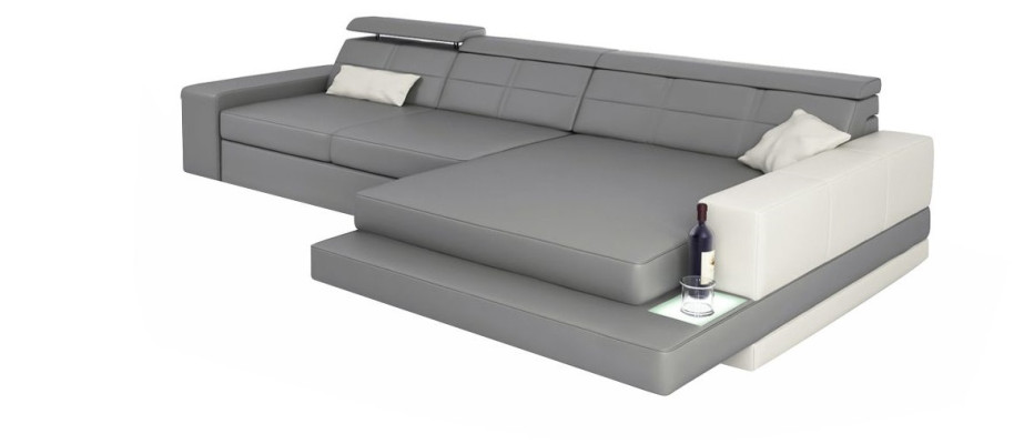 XXL sofá esquinero de cuero, paisaje de sala, diseño moderno, sofá en forma de L.