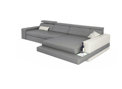 XXL sofá esquinero de cuero, paisaje de sala, diseño moderno, sofá en forma de L.