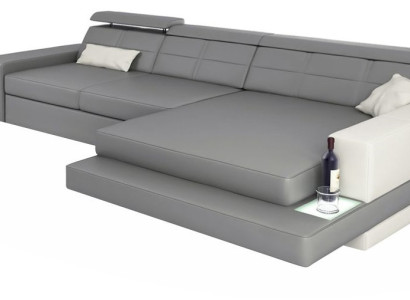 XXL sofá esquinero de cuero, paisaje de sala, diseño moderno, sofá en forma de L.