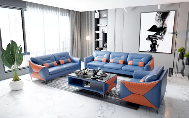 Conjunto moderno de sofá 3-2-1 plazas con mesa de centro, tapizado en cuero, grupo de 4 piezas.