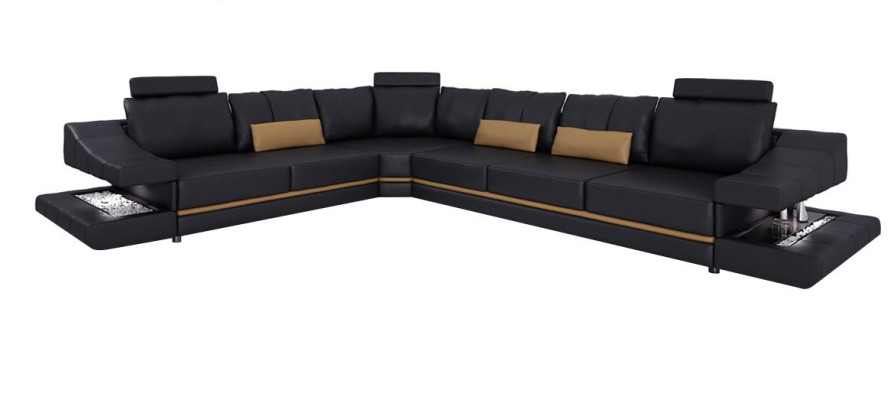 Sala de estar Textil Sofás en forma de L Negro NUEVO Sofá esquinero Mueble tapizado