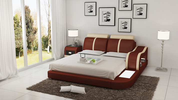 Excelente cama doble de diseñador multifuncional para dormitorio.