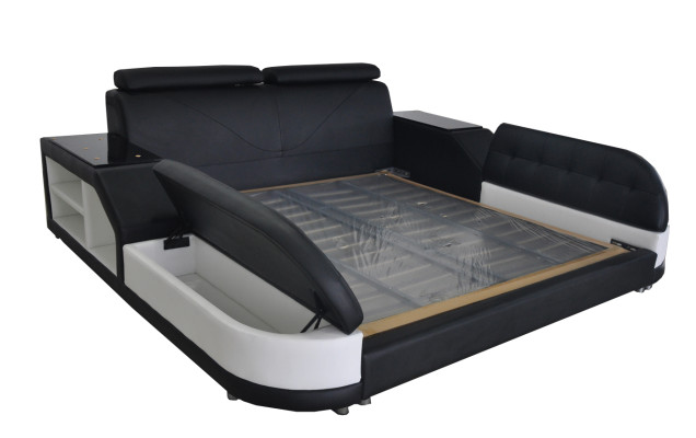 Diseño cama XXL grande de cuero de hotel tapizada 180x200 con estantería multifunción USB camas