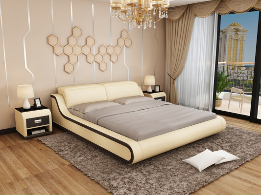 Cama de agua doble de hotel con USB, cama de cuero completa con cabecero acolchado, cama de agua.