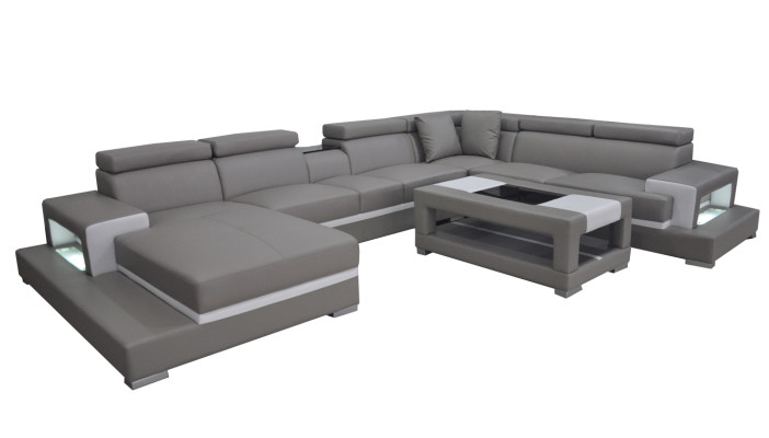 Diseño de cuero para sala de estar con sofá de esquina y USB, set de diseño.