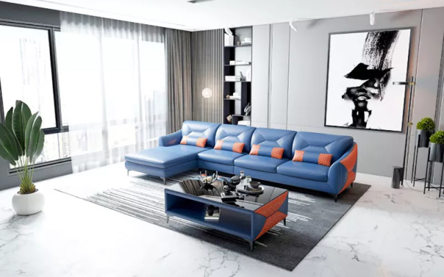Sofá de esquina acolchado Sofá en forma de L moderna mesa de centro sofá conjunto de salón 2 piezas nuevo