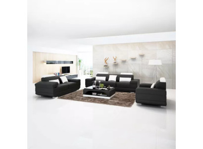 Diseño de sofá de 3 plazas con mesa auxiliar de cuero en grupo de 4 piezas.