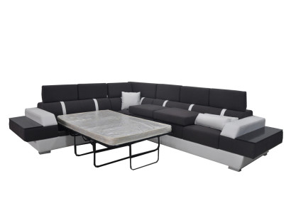 Conjunto de sofás Sofá moderno Esquina Sala de estar de cuero Almohadones USB