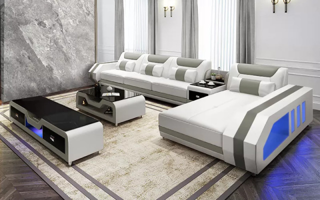 Sofá esquinero sofá tapizado en forma de L Mesa de centro Sofá moderno Conjunto de salón de 2 piezas Nuevo