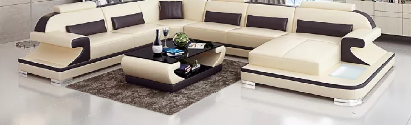 Sofá esquinero en forma de U, sofá moderno de cuero para sala de estar, sofá esquinero acolchado.